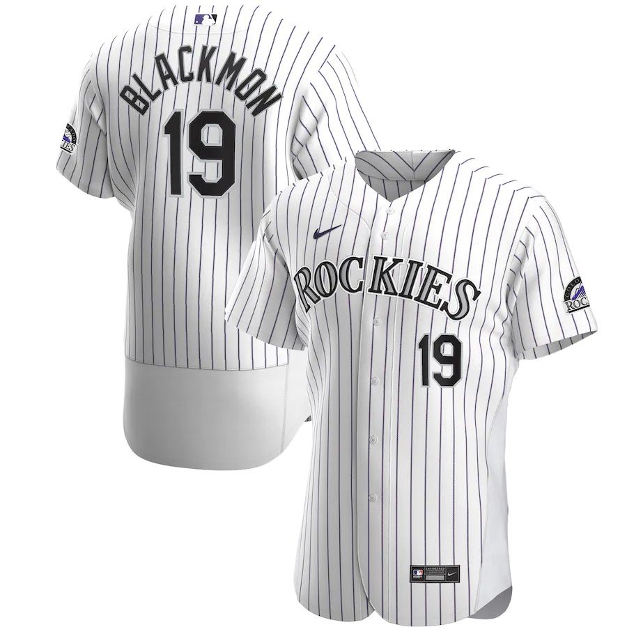 Mens Colorado Rockies 19 Charlie Blackmon Nike White Home Authentic Player MLB Jerseys